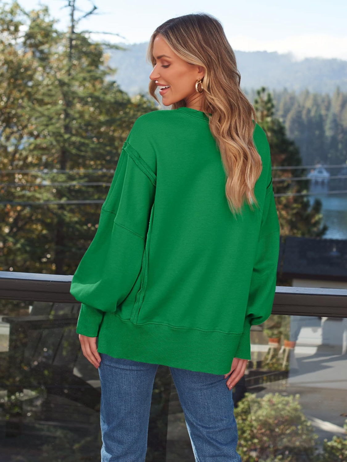 Slit Round Neck Long Sleeve Sweatshirt – product image 6