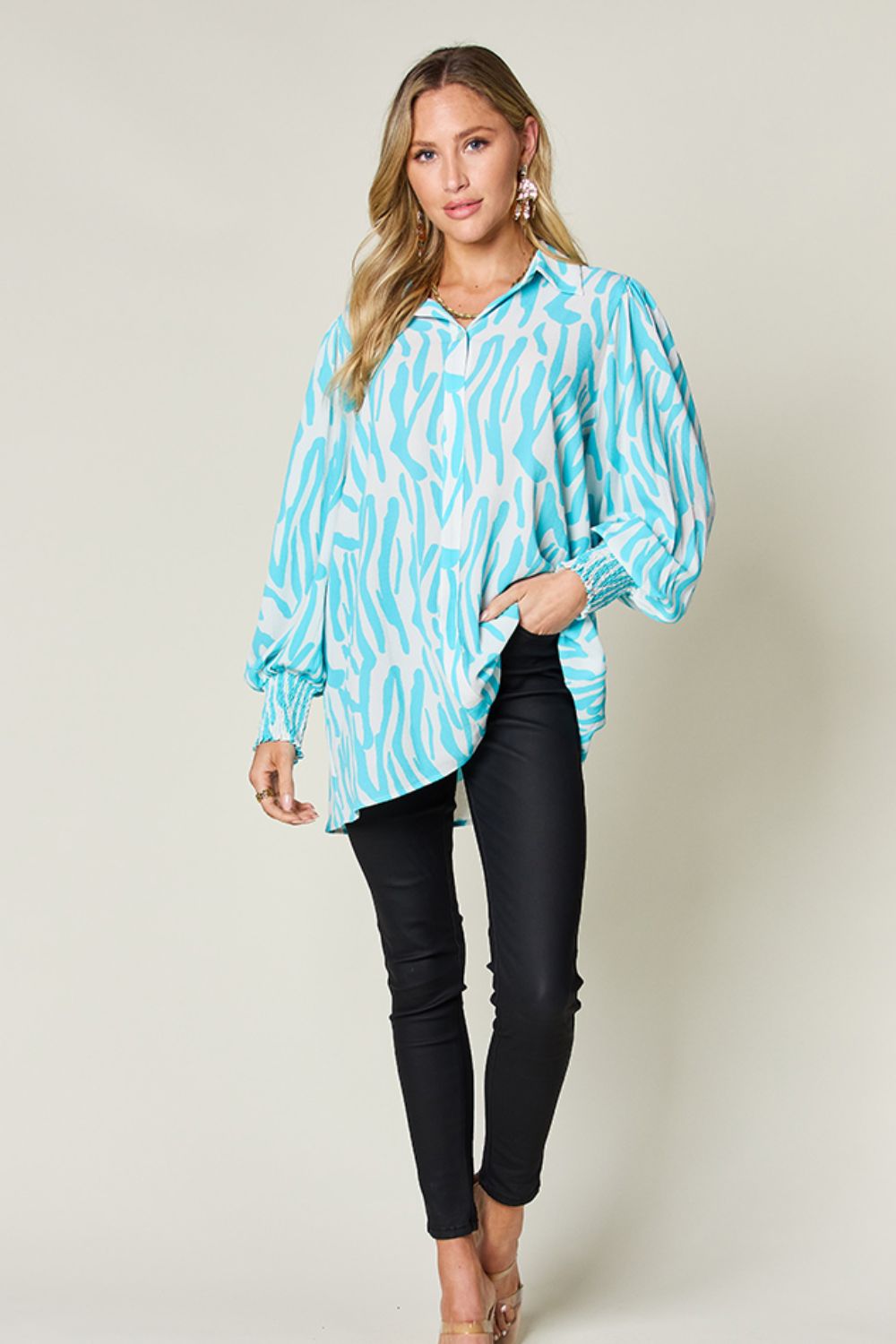 Double Take Full Size Printed Smocked Long Sleeve Blouse – product image 19