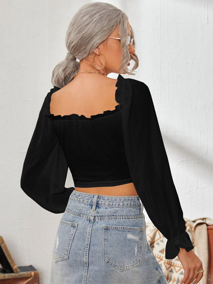 Mesh Sweetheart Neck Flounce Sleeve Top – product image 19