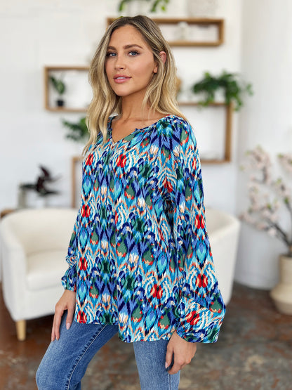 Double Take Full Size Printed Balloon Sleeve Blouse – product image 13