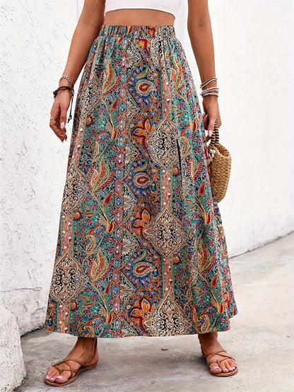 Slit Printed Elastic Waist Skirt – product image 2