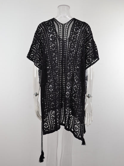 Cutout V-Neck Cover-Up with Tassel – product image 29