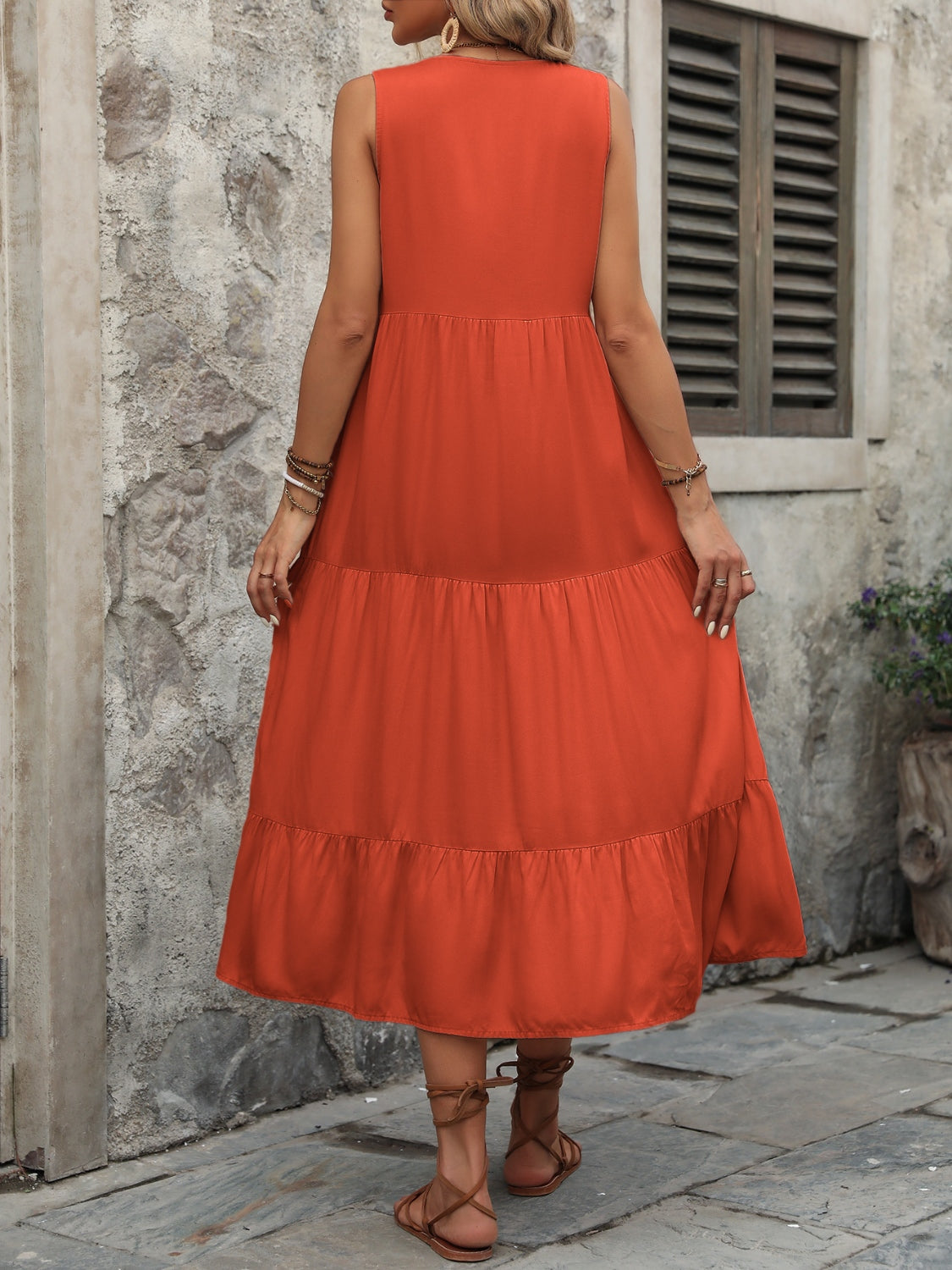Decorative Button Notched Sleeveless Dress – product image 4