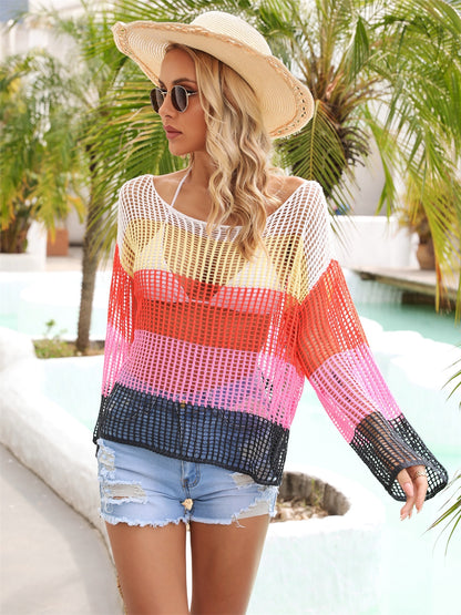 Color Block Openwork Boat Neck Cover Up – product image 5