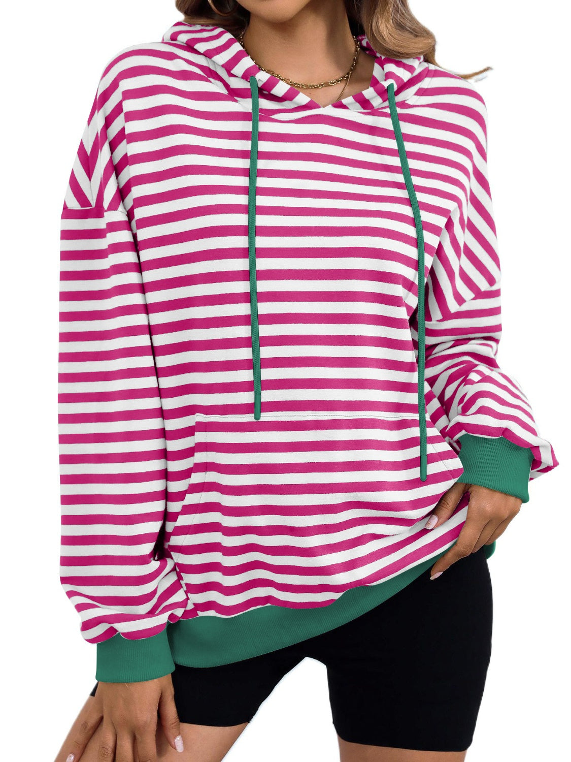 Drawstring Striped Long Sleeve Hoodie – product image 16