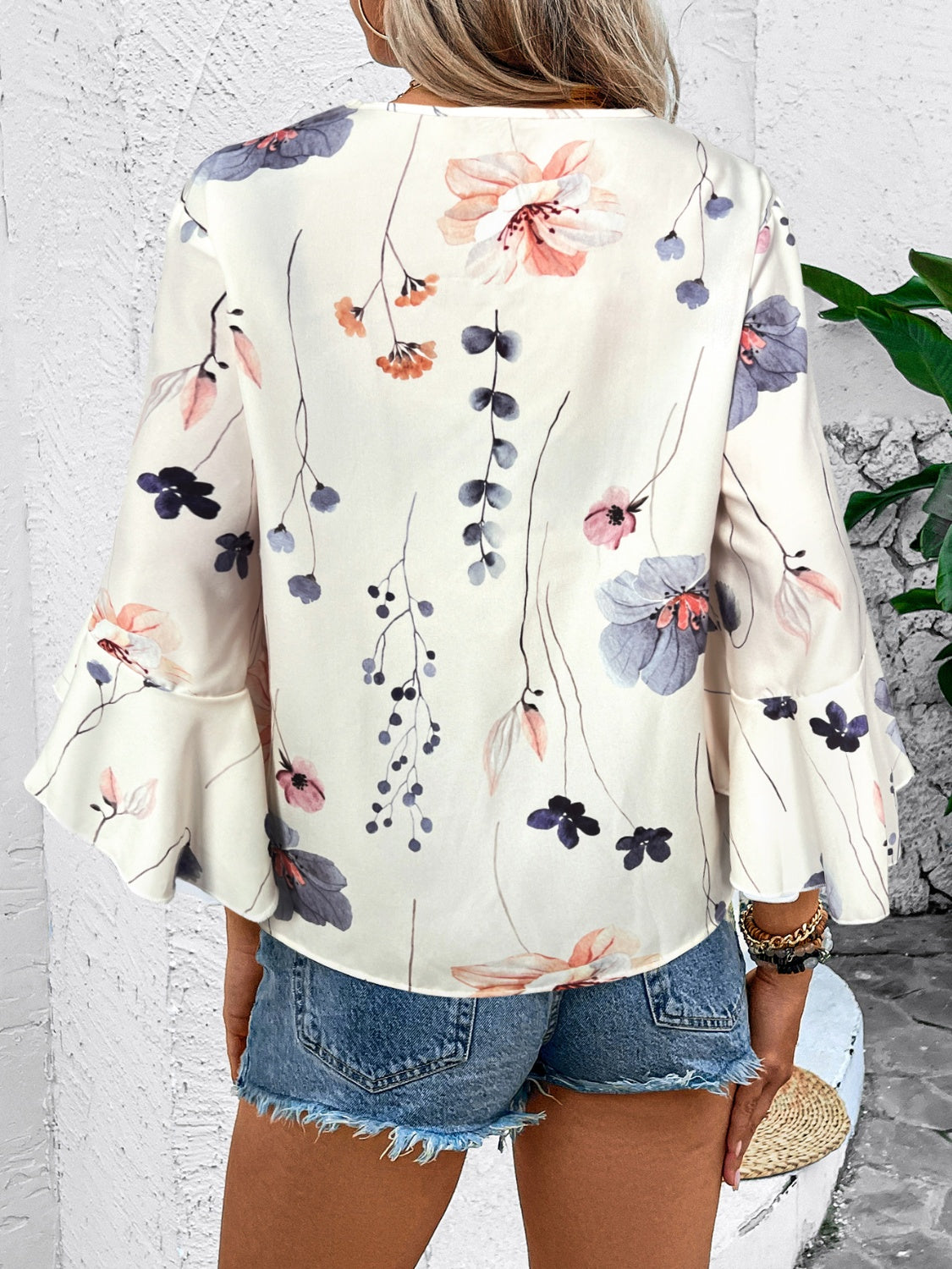 Ruffled Printed V-Neck Half Sleeve Blouse – product image 11