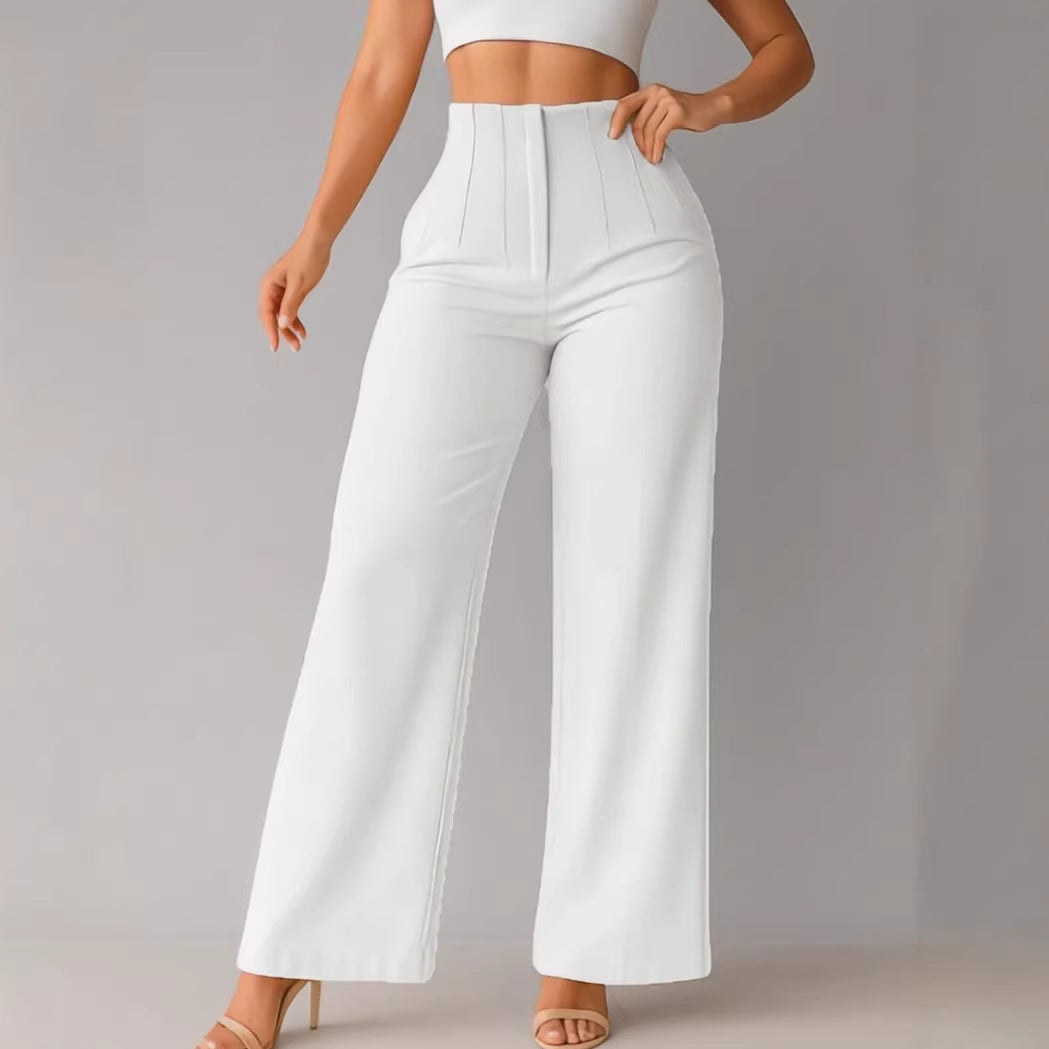Womens Casual Solid-color Wide-leg Pants