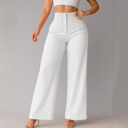 Womens Casual Solid-color Wide-leg Pants