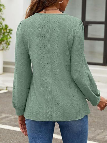 Eyelet Round Neck Long Sleeve Top – product image 20