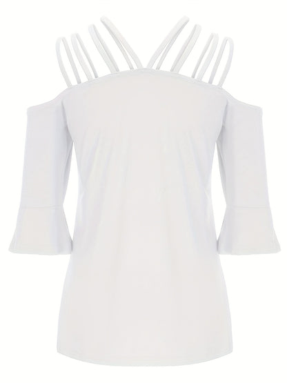 Full Size Cold Shoulder Three-Quarter Sleeve Blouse – product image 4