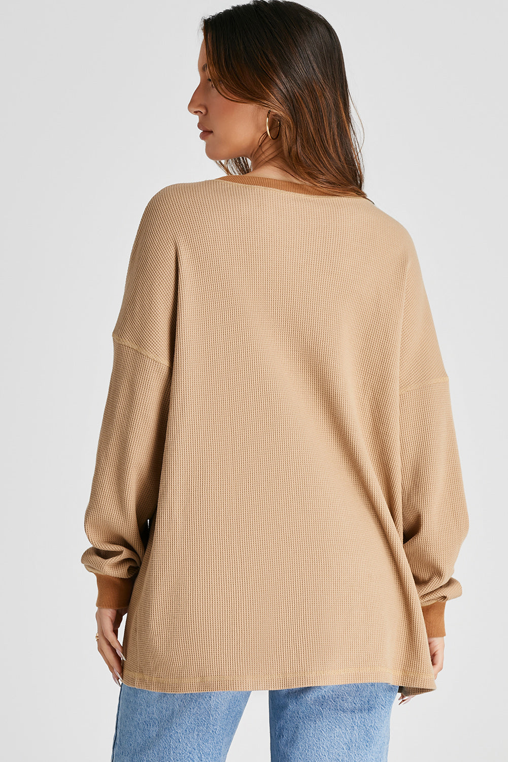 Waffle-Knit Long Sleeve Sweatshirt – product image 5