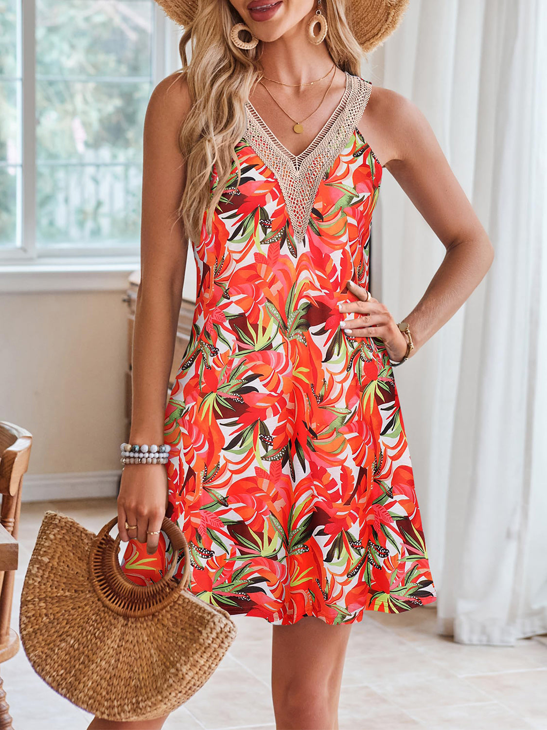 Lace Detail Printed V-Neck Sleeveless Dress – product image 11