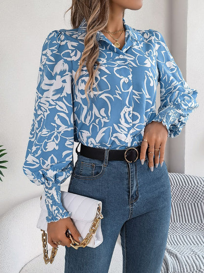 Printed Collared Neck Lantern Sleeve Shirt – product image 4