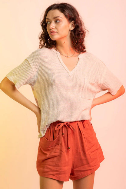 Waffle-Knit Notched Half Sleeve T-Shirt – product image 14