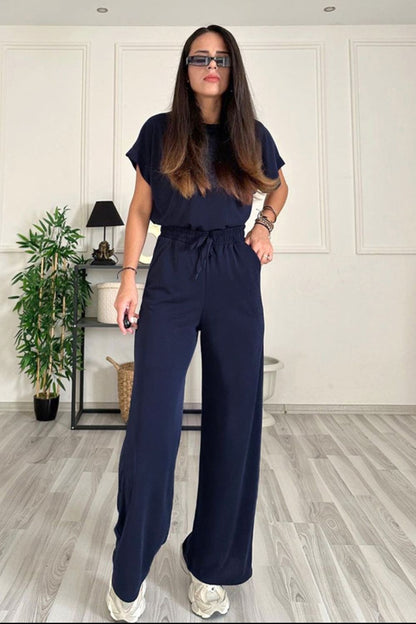 Round Neck Short Sleeve Top and Drawstring Pants Set – product image 10