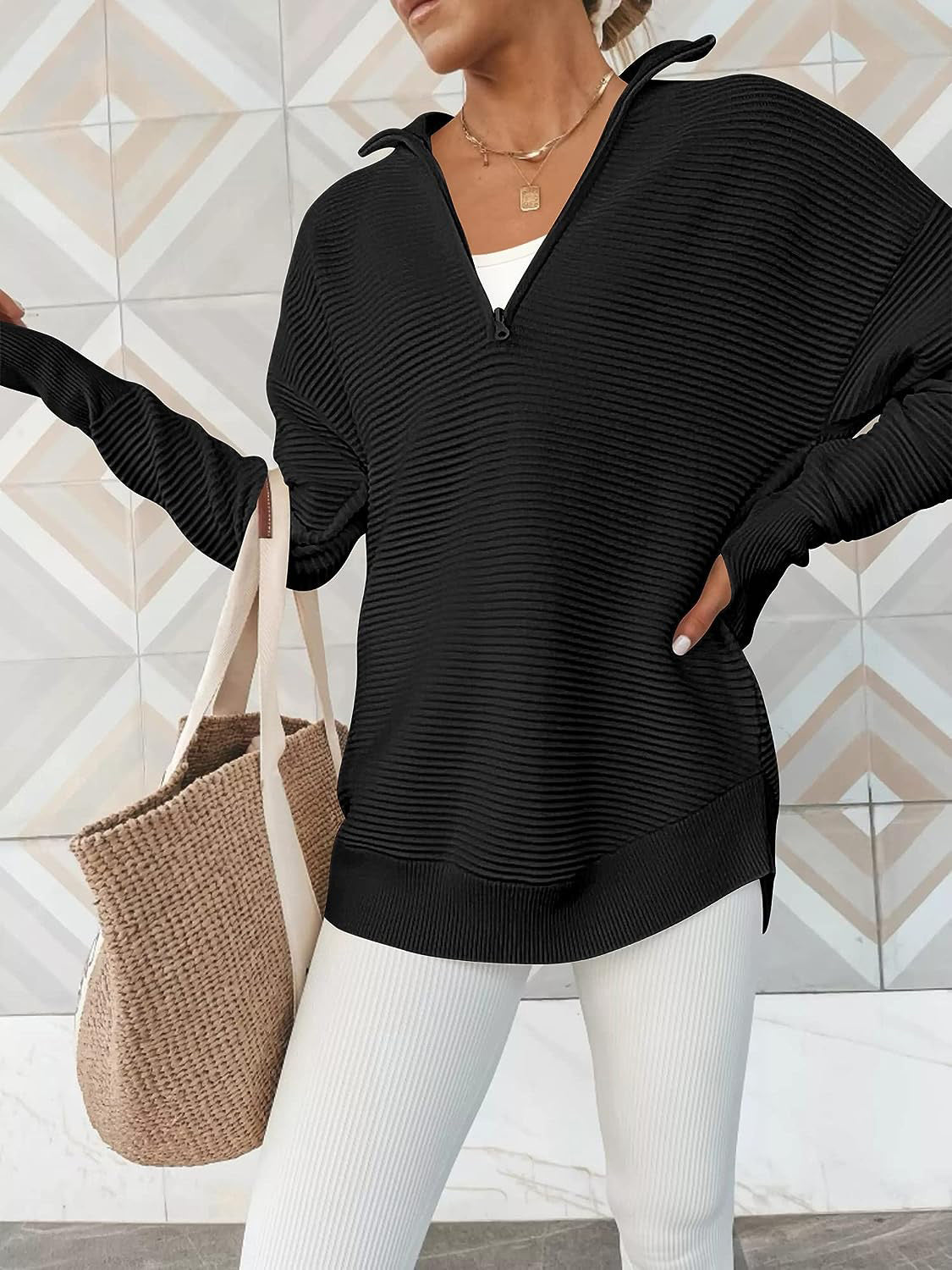 Half Zip Long Sleeve Knit Top – product image 16