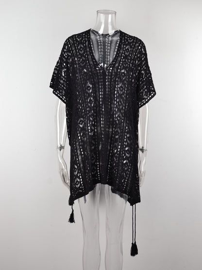 Cutout V-Neck Cover-Up with Tassel – product image 28