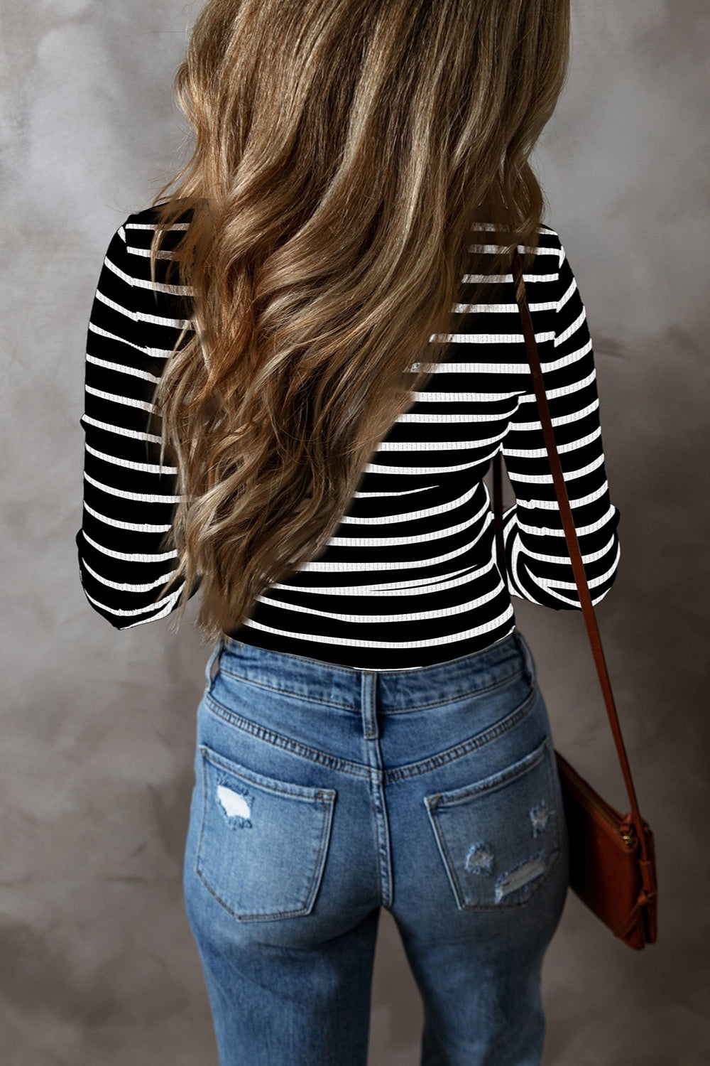 Striped V-Neck Long Sleeve Top – product image 9