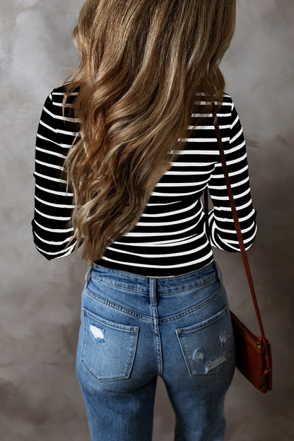 Striped V-Neck Long Sleeve Top – product image 9