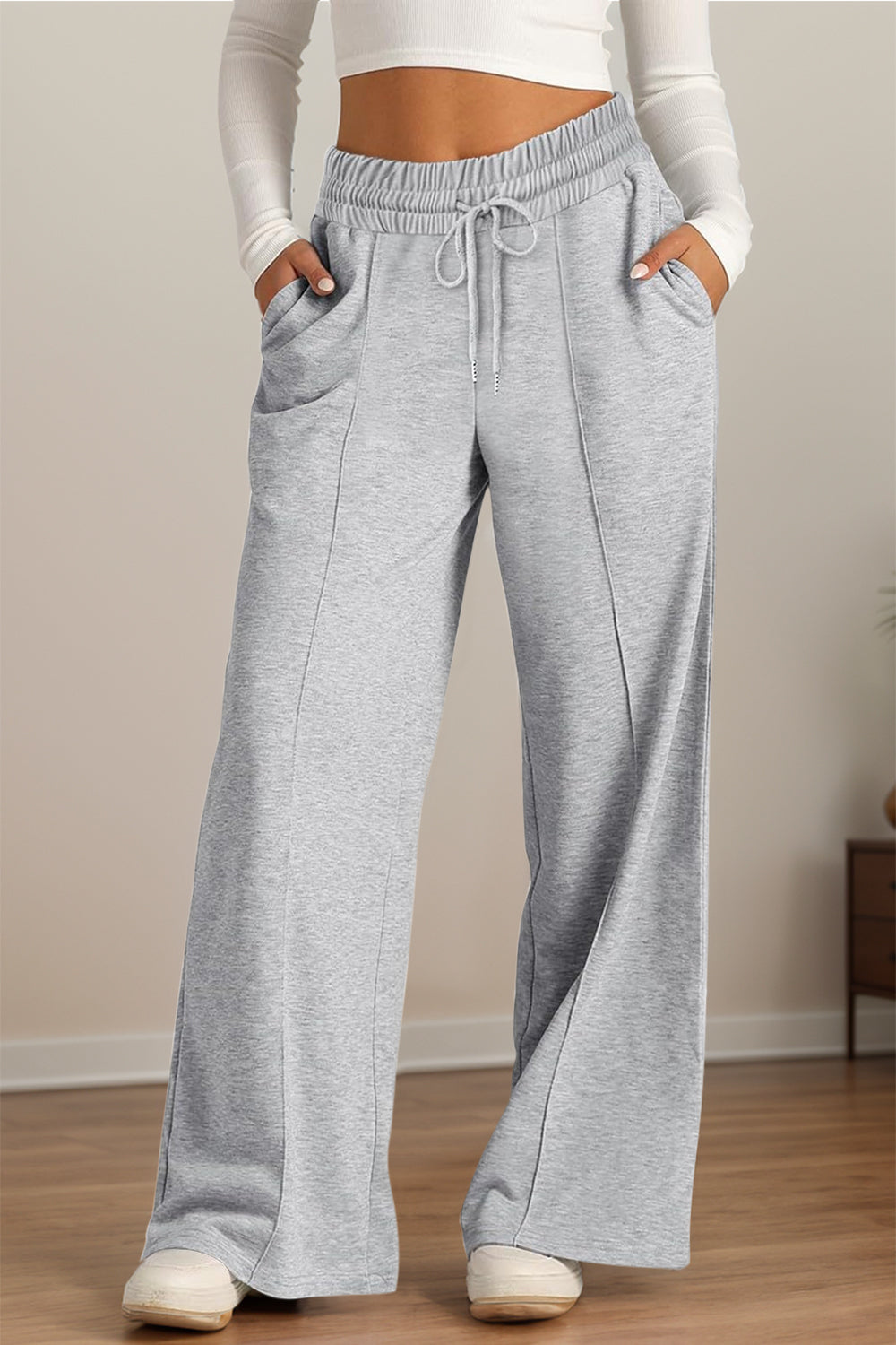 Drawstring Elastic Waist Wide Leg Pants – product image 1