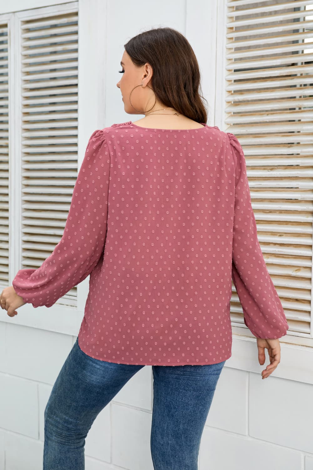 Melo Apparel Plus Size Lace Trim V-Neck Balloon Sleeve Blouse – product image 2