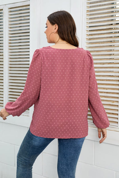 Melo Apparel Plus Size Lace Trim V-Neck Balloon Sleeve Blouse – product image 2