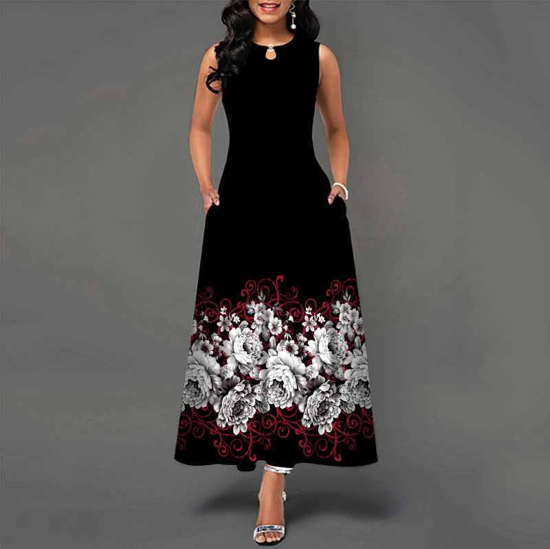 Black and White Floral Print Maxi Dress