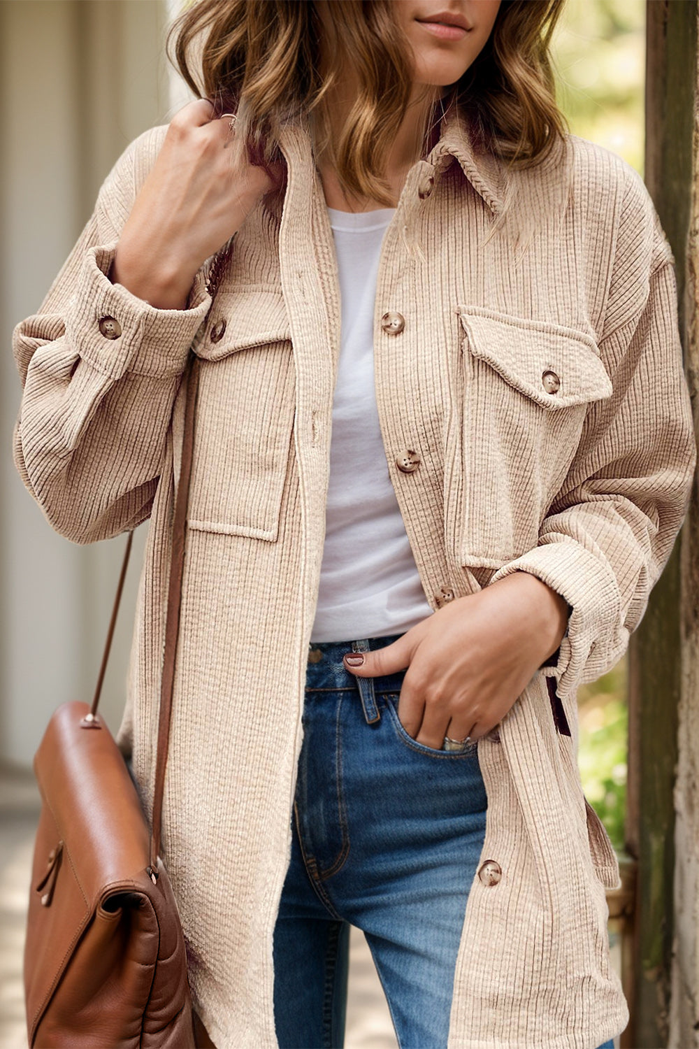 Pocketed Button Up Dropped Shoulder Shacket – product image 1