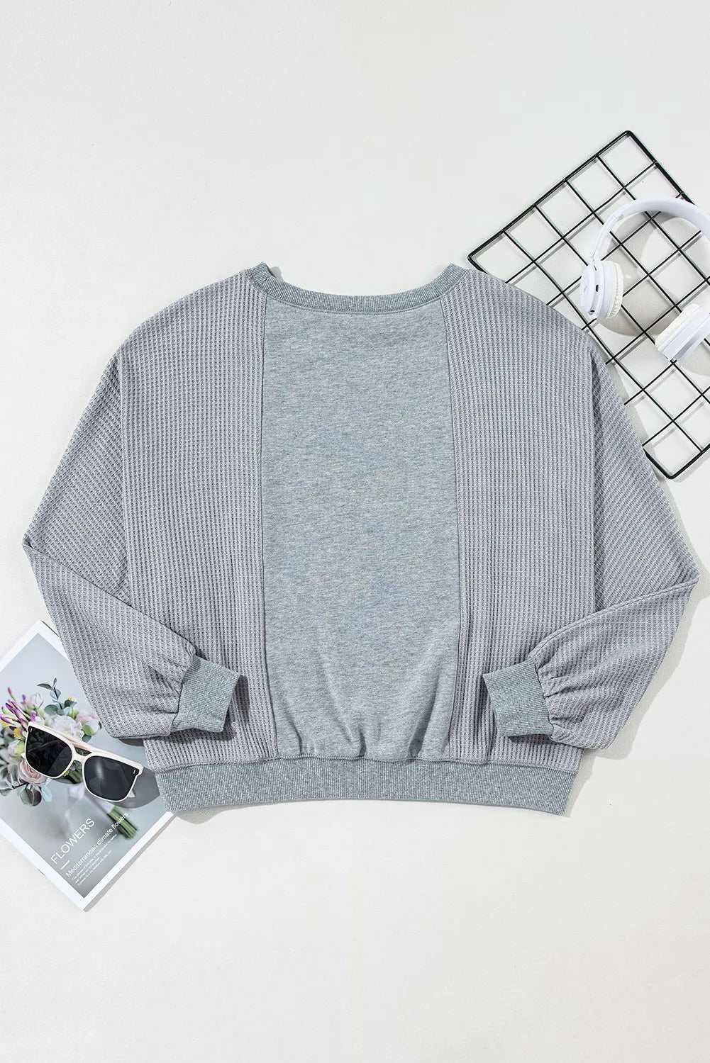 Waffle-Knit Round Neck Long Sleeve Top – product image 5