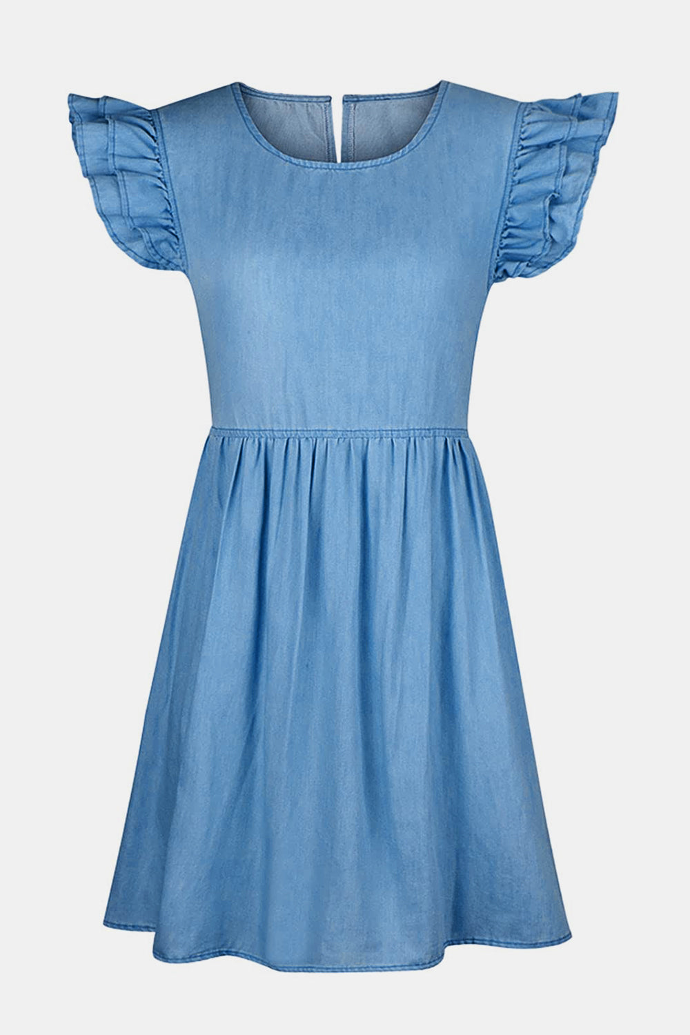 Full Size Ruffled Round Neck Cap Sleeve Denim Dress – product image 5