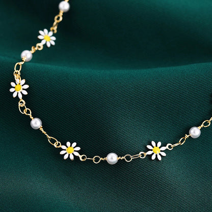 Fashion Foot Ornaments Summer Beach Daisy Pearl Anklet For Women