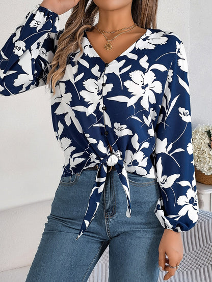 Printed V-Neck Long Sleeve Blouse – product image 15