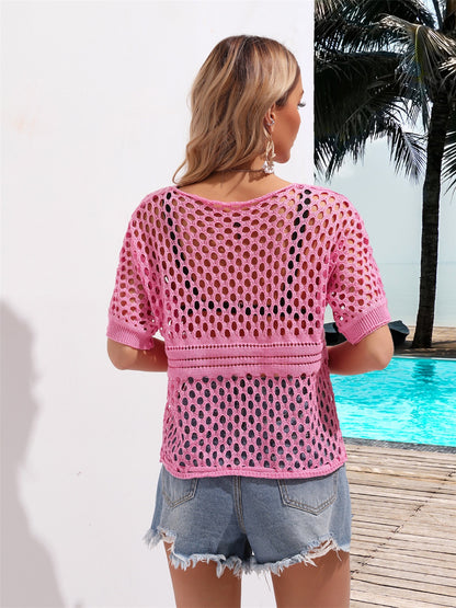 Cutout Round Neck Short Sleeve Cover Up – product image 14