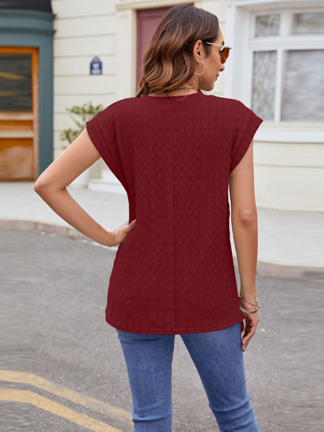 Textured Round Neck Cap Sleeve T-Shirt – product image 30