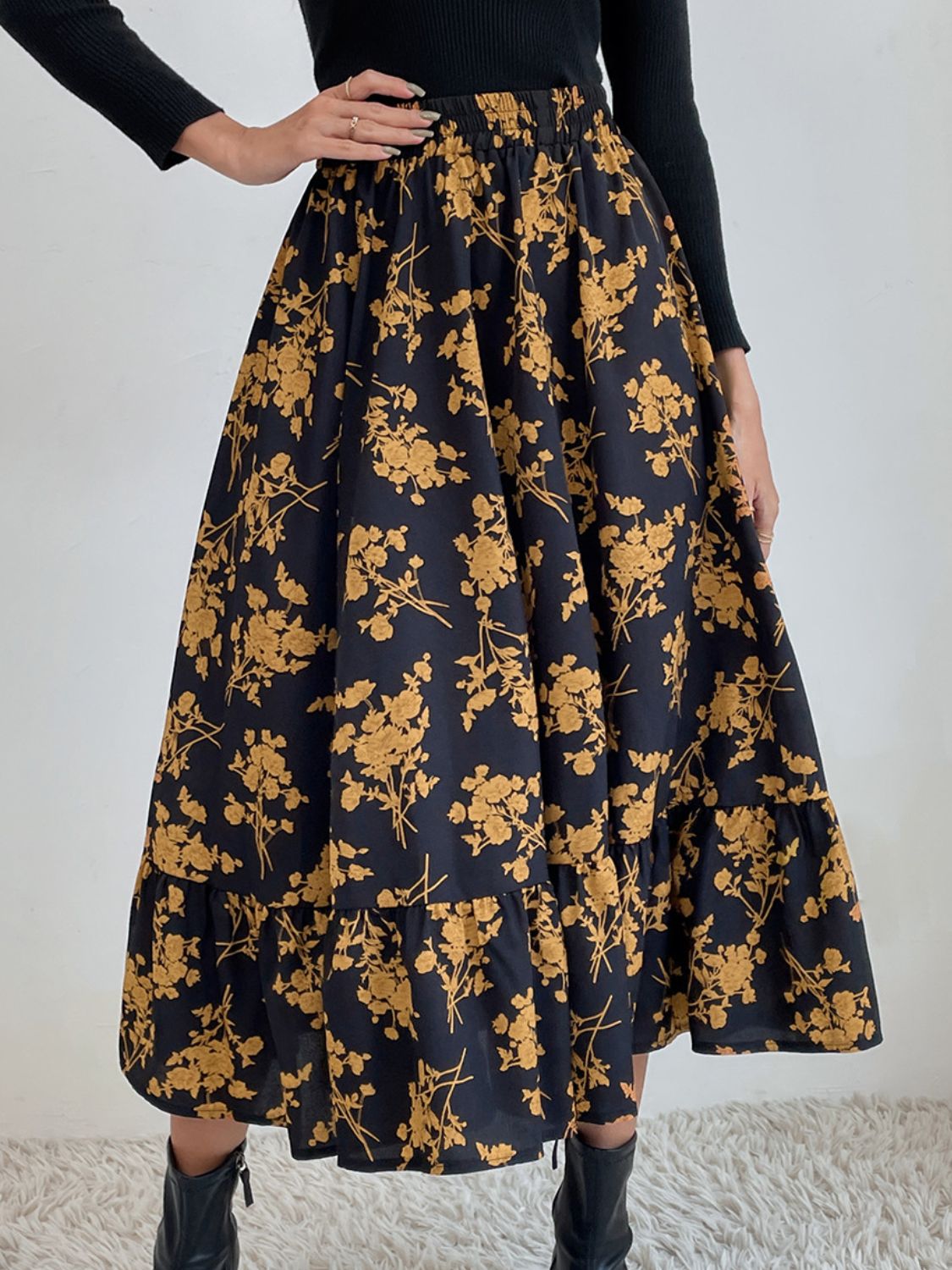 Printed Elastic Waist Midi Skirt – product image 14