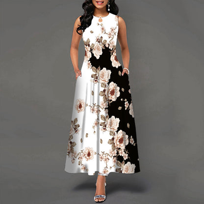 Black and White Floral Print Maxi Dress