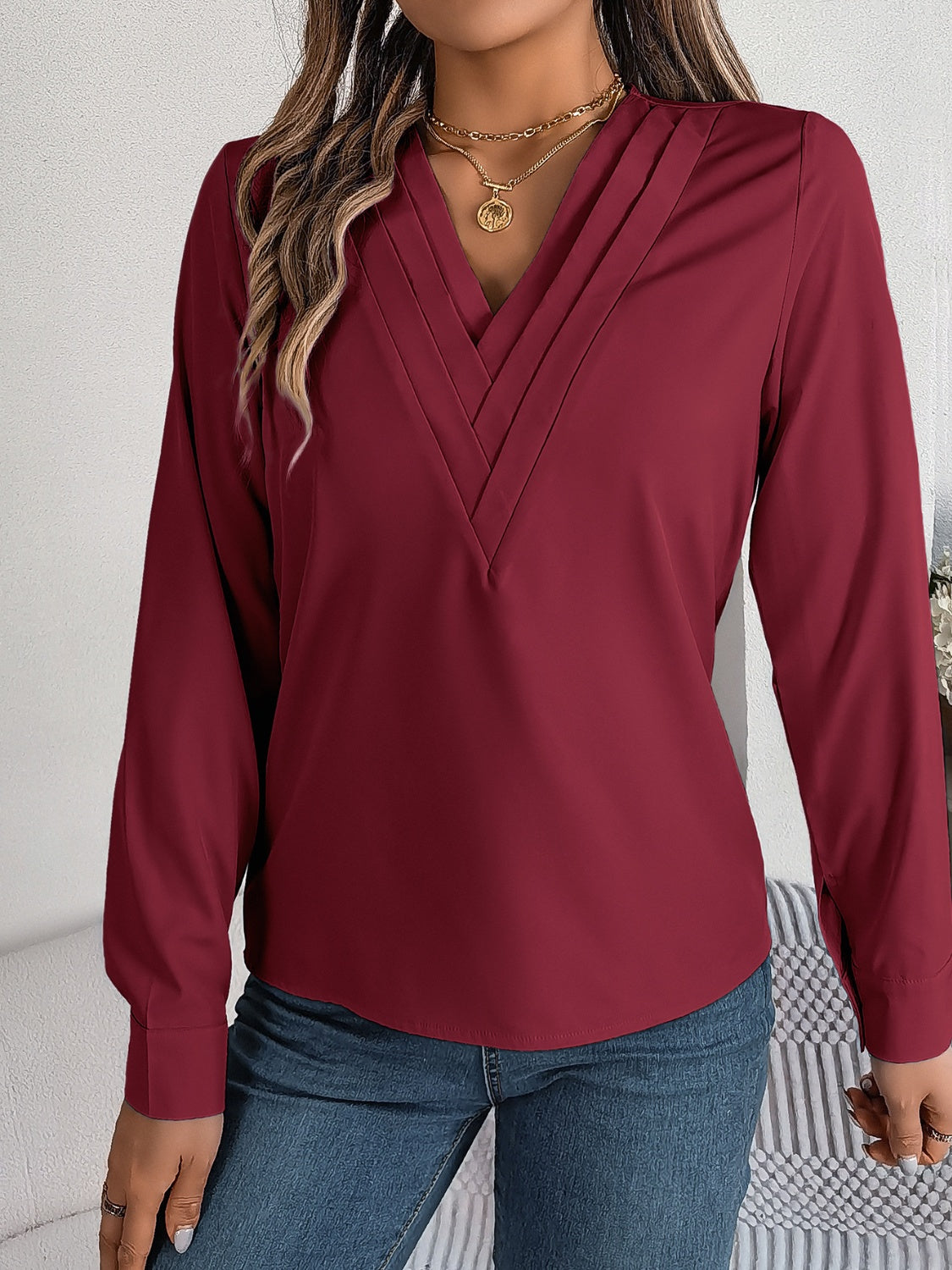V-Neck Long Sleeve Blouse – product image 18