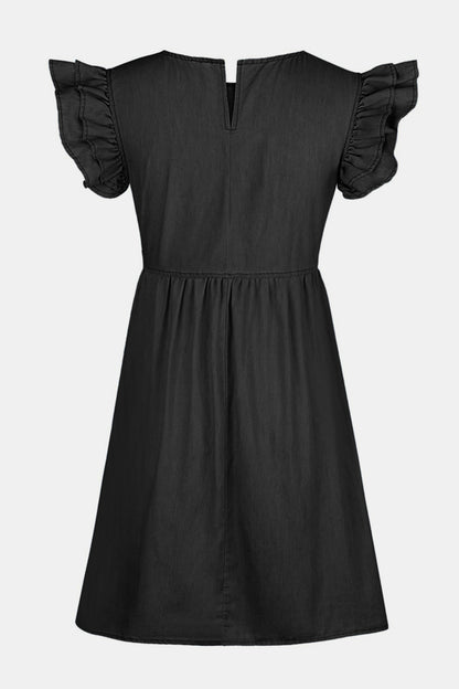 Full Size Ruffled Round Neck Cap Sleeve Denim Dress – product image 9