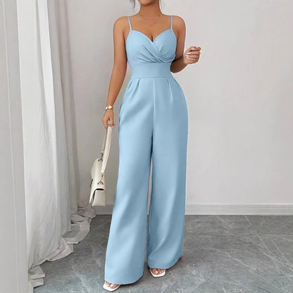 Simple Solid-Color High-Waist Jumpsuit For Summer