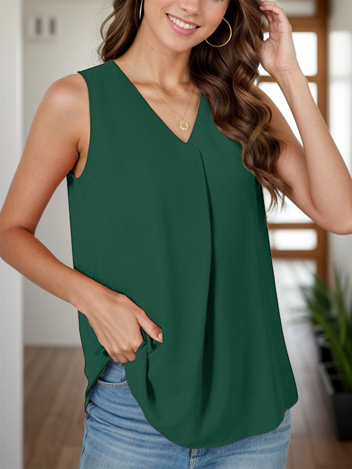 Full Size Ruched V-Neck Tank – product image 24