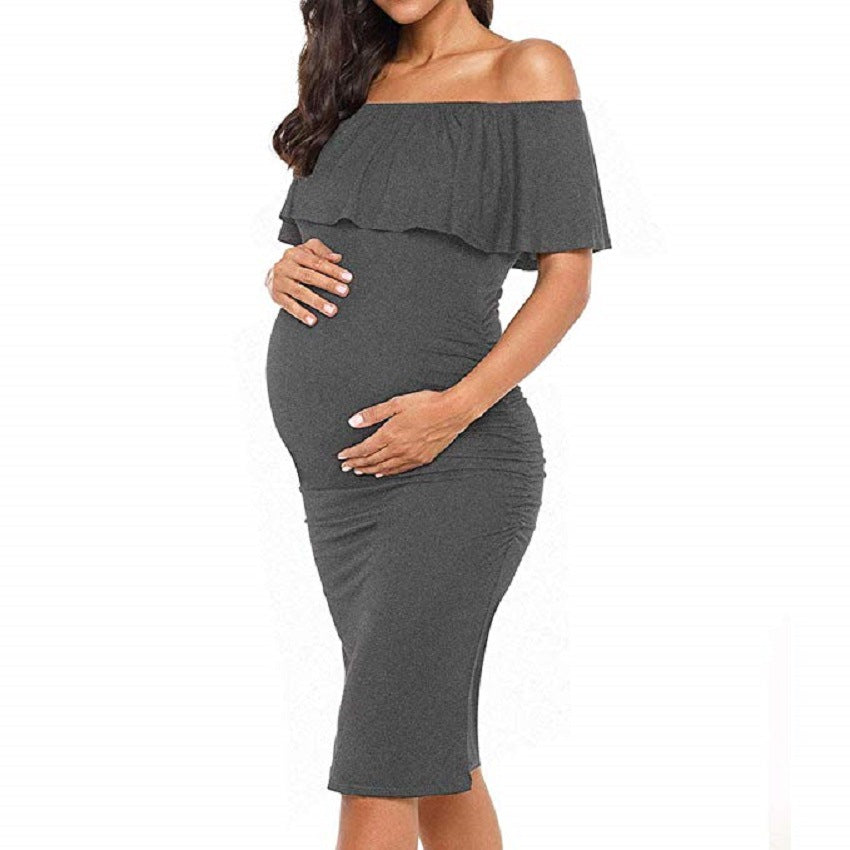 Off-Shoulder Sleeveless Maternity Dress with Frills