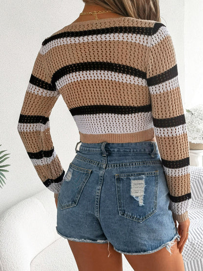 Tied Openwork Long Sleeve Knit Top – product image 3