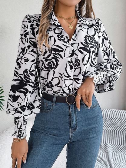 Printed Collared Neck Lantern Sleeve Shirt – product image 10