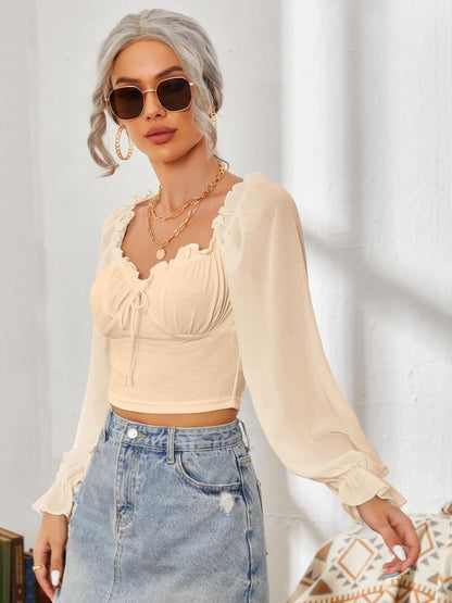 Mesh Sweetheart Neck Flounce Sleeve Top – product image 22