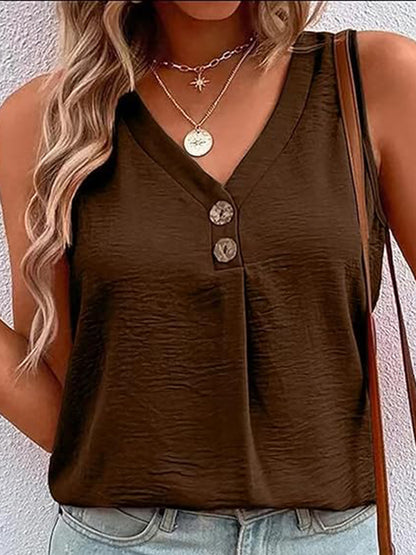 Full Size Decorative Button V-Neck Tank – product image 20