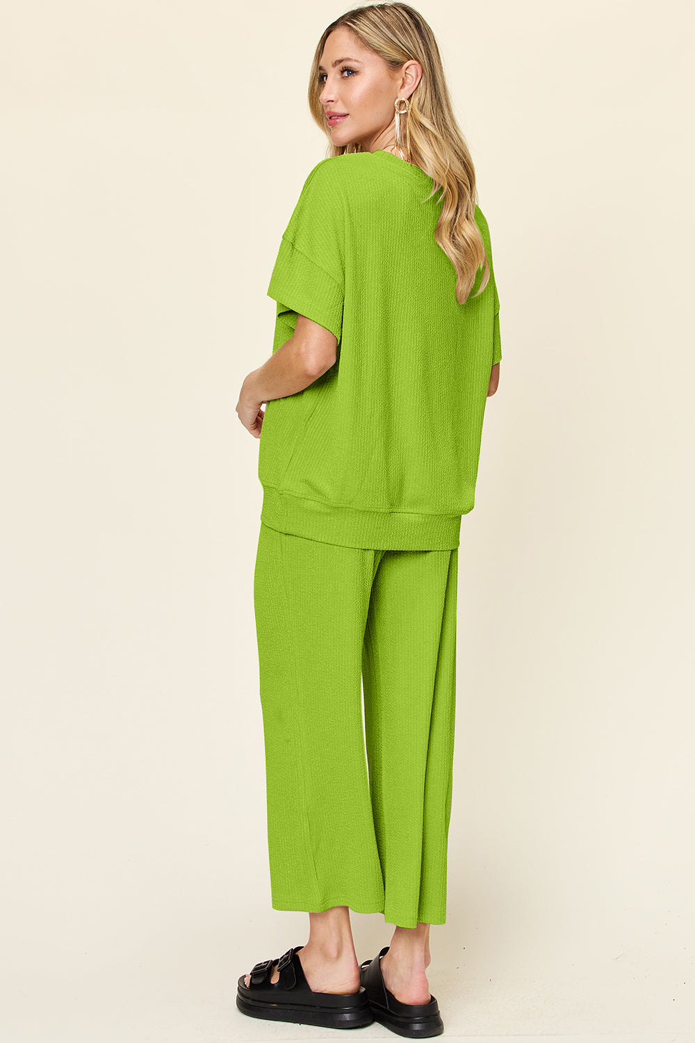 Double Take Full Size Texture Round Neck Short Sleeve T-Shirt and Wide Leg Pants – product image 15