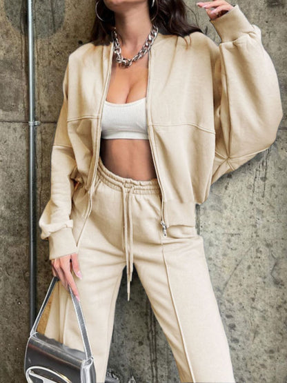 Baseball Collar Zip Up Top and Drawstring Paants Set – product image 5