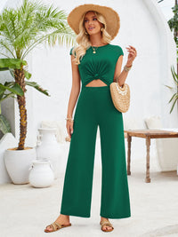 Twisted Round Neck Cap Sleeve Jumpsuit
