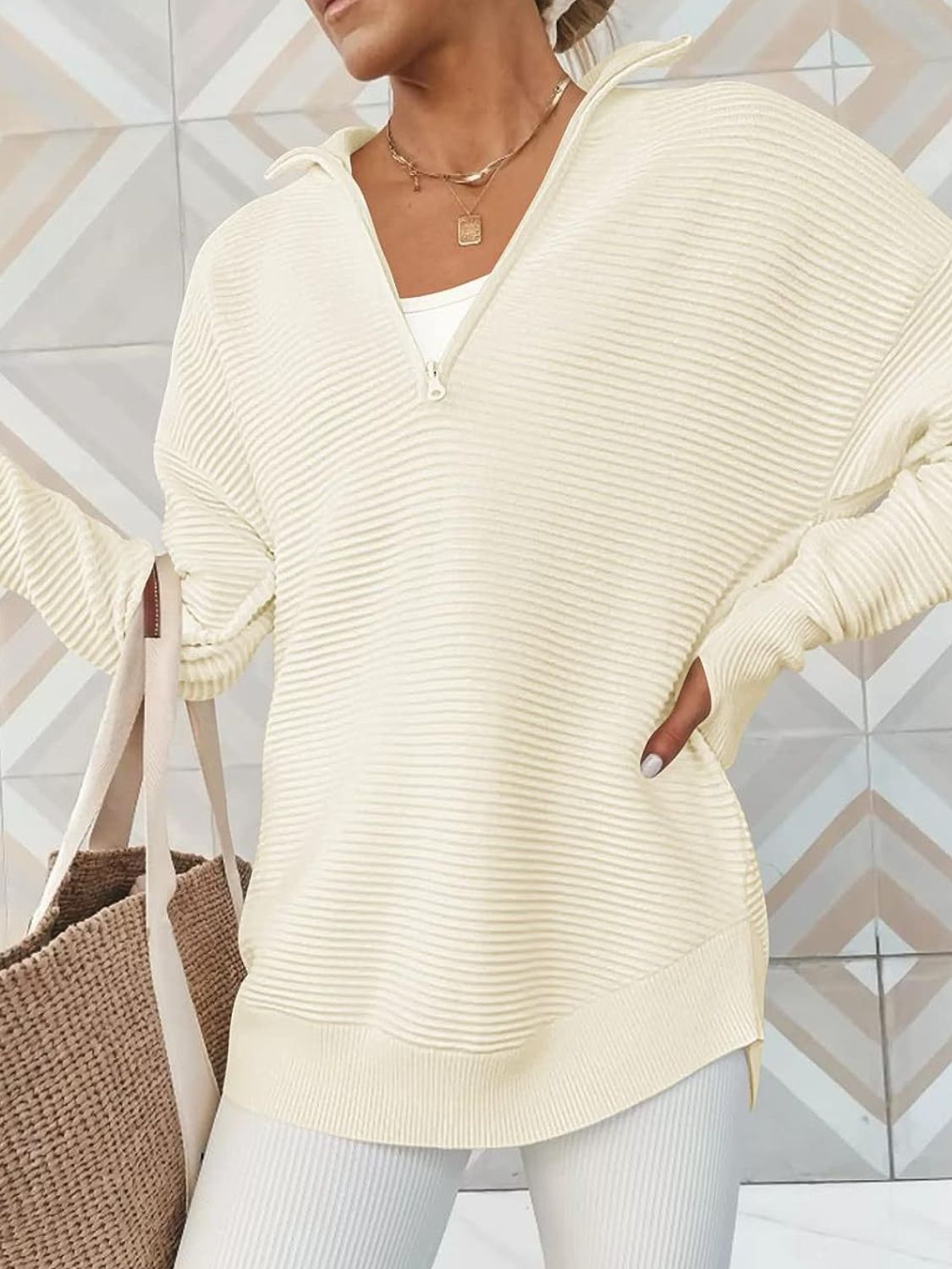 Half Zip Long Sleeve Knit Top – product image 28