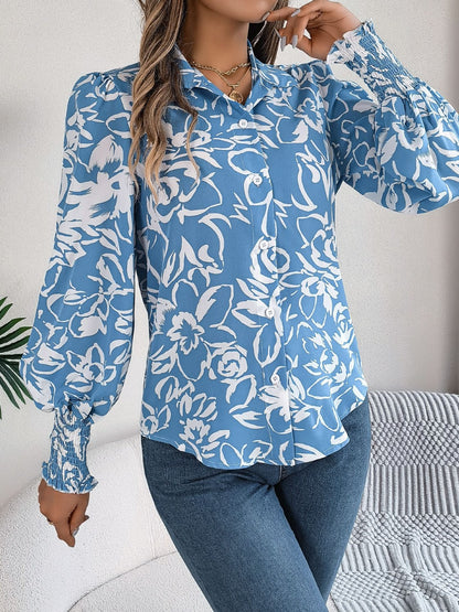 Printed Collared Neck Lantern Sleeve Shirt – product image 3